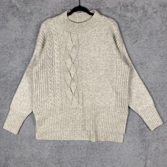 Simply Vera Vera Wang Sweater Womens Medium Gray Cable Knit Mock Neck Pullover - Picture 1 of 16